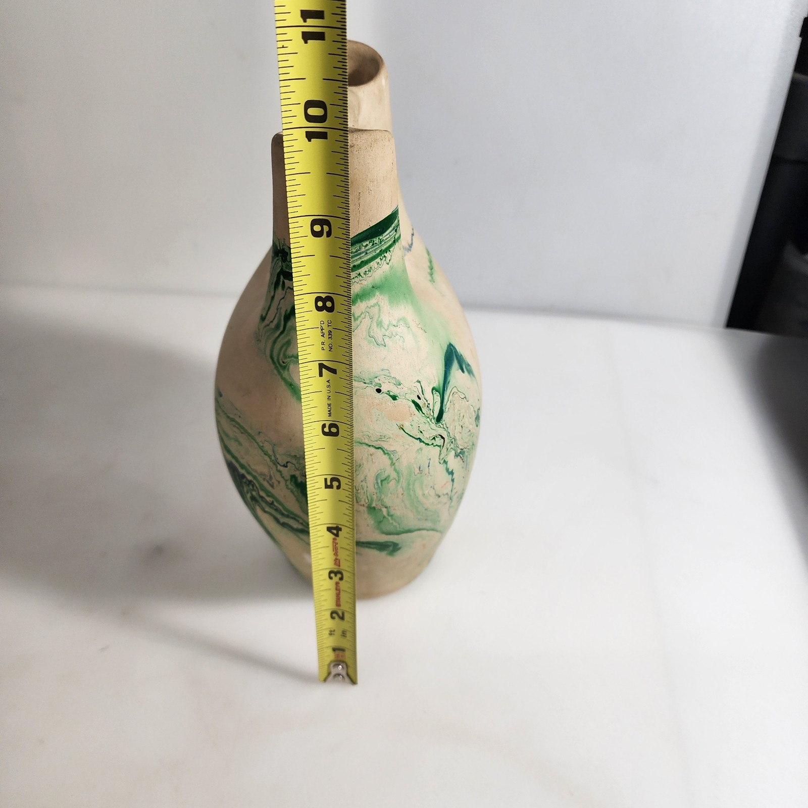 9.75″ Nemadji Pottery Double Spout Wedding Vase -Blue, Green, Gray