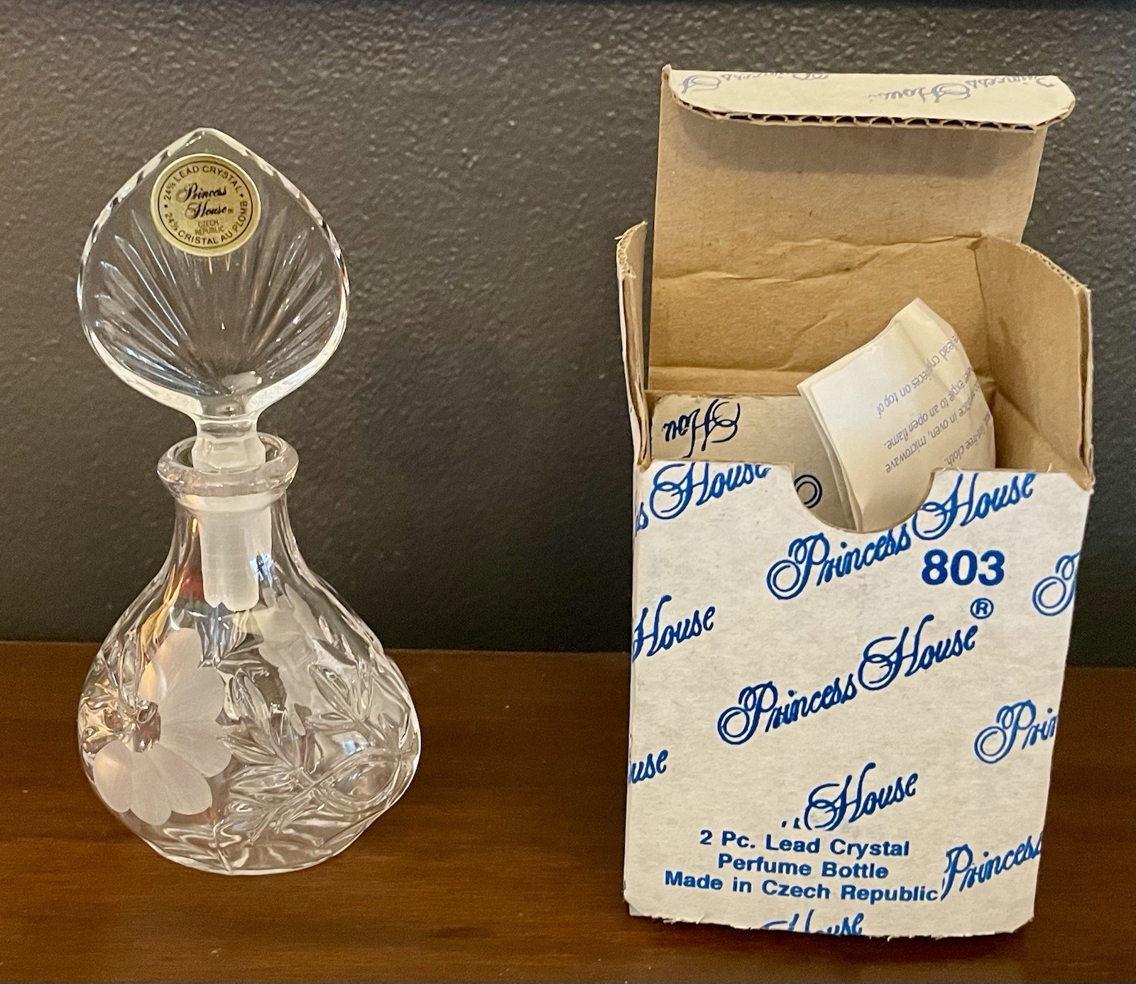 Princess House Lead Crystal Perfume Bottle #803 with Stopper Original Box