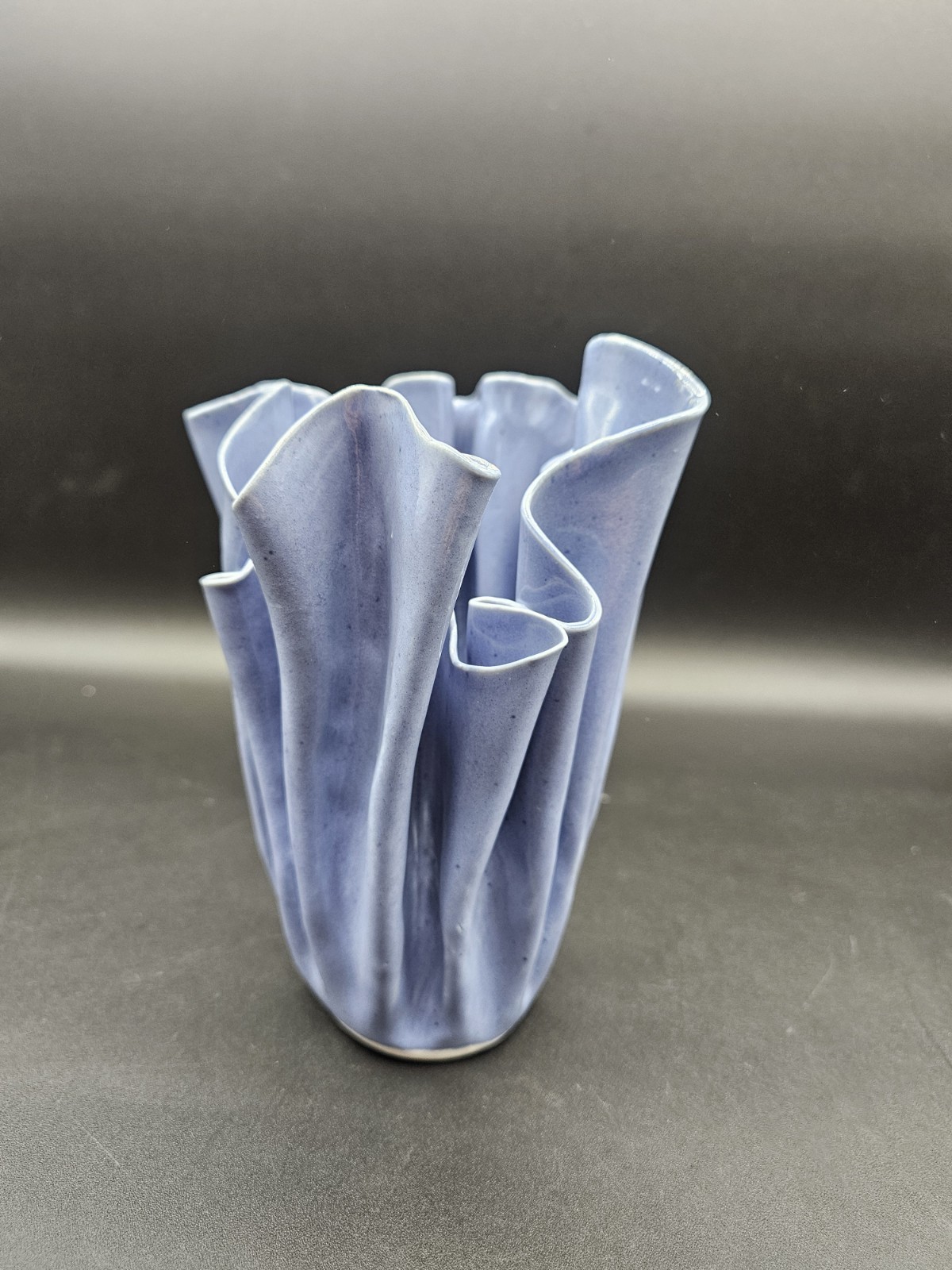 Vtg Carol Barclay Folded Form Handkerchief Vase Porcelain Blue Signed