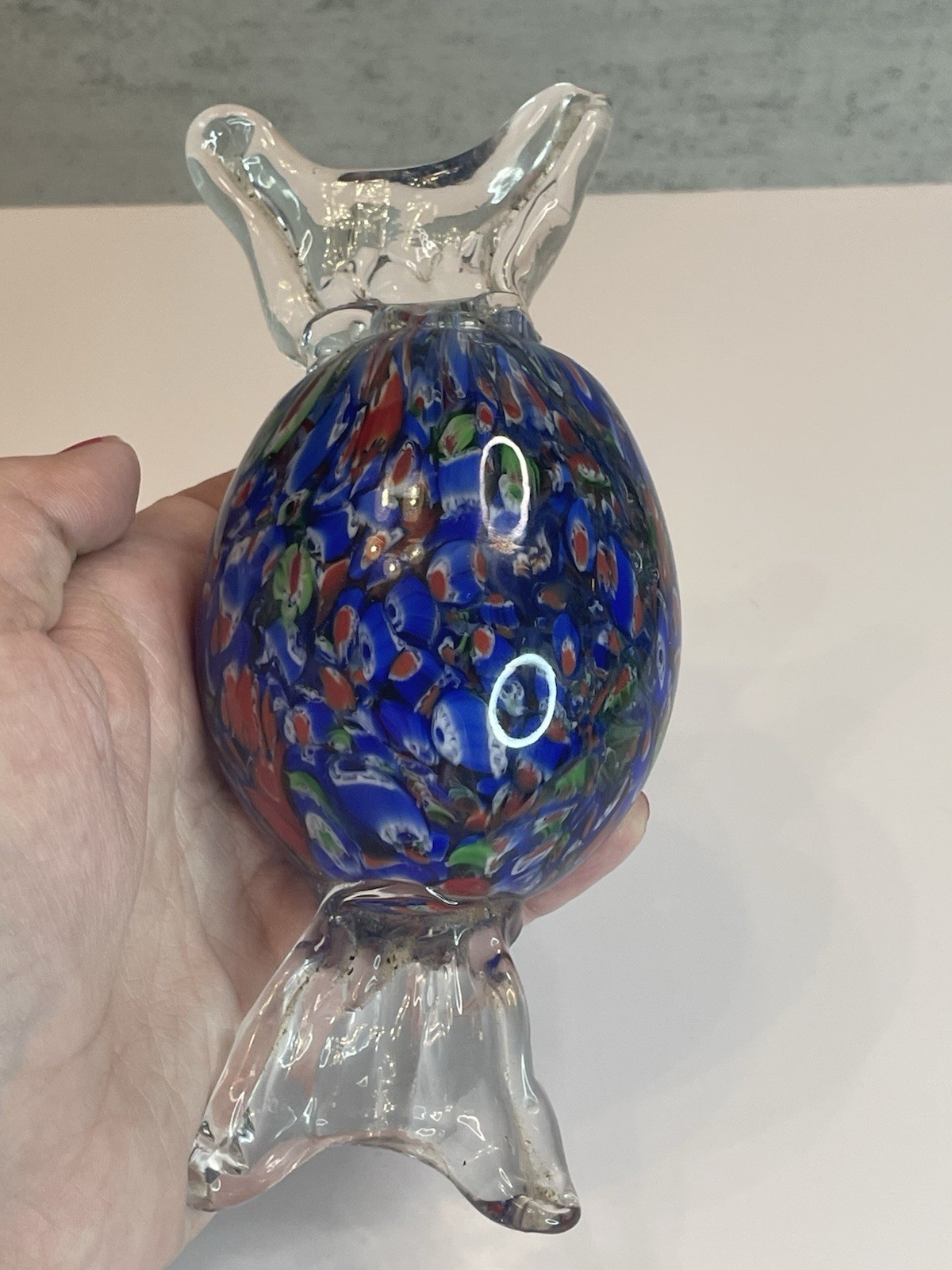 Vtg Handblown Multi Colored Candy Art Glass Paperweight