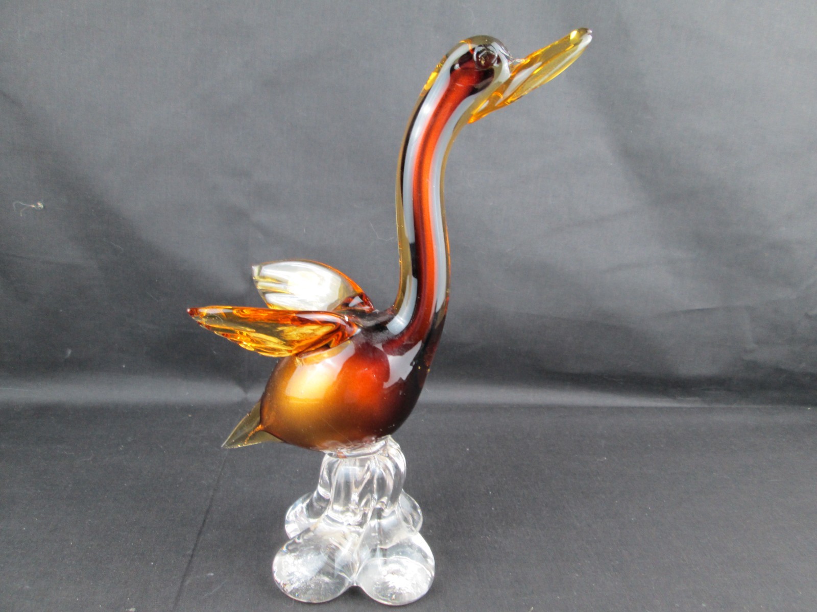 Genuine Venetian Glass Murano Italy Art Glass Duck/Swan Two Tone Amber & Clear