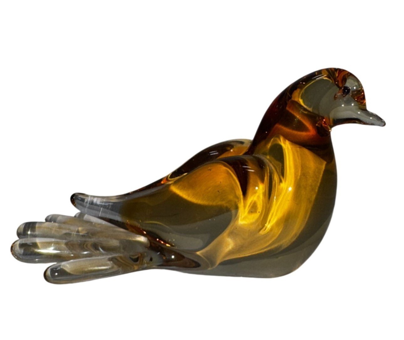 Murano Amber Glass Bird Figurine Handcrafted Small Decorative Collectible