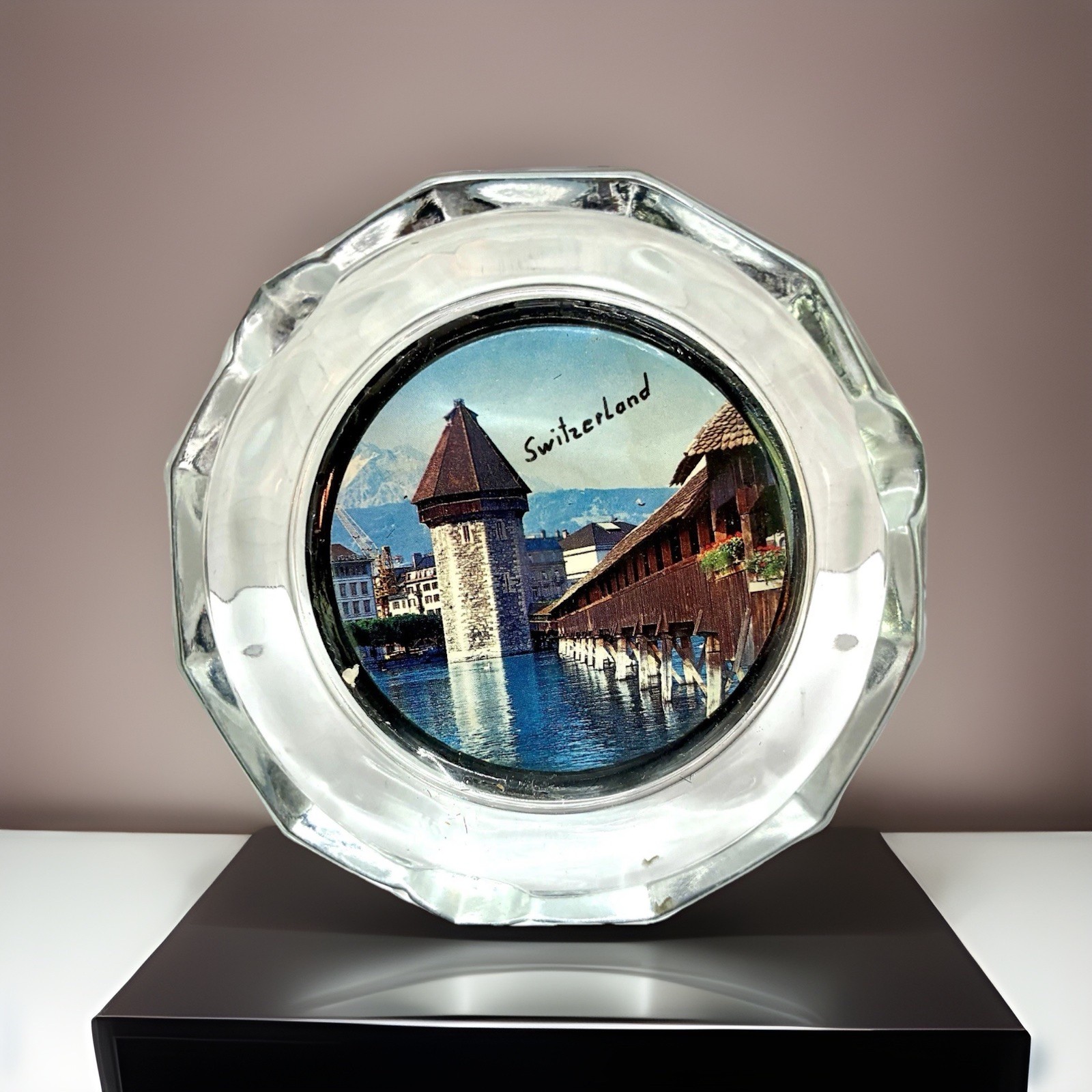Vintage Switzerland Ashtray Chapel Bridge and Water Tower Stand in Lucerne