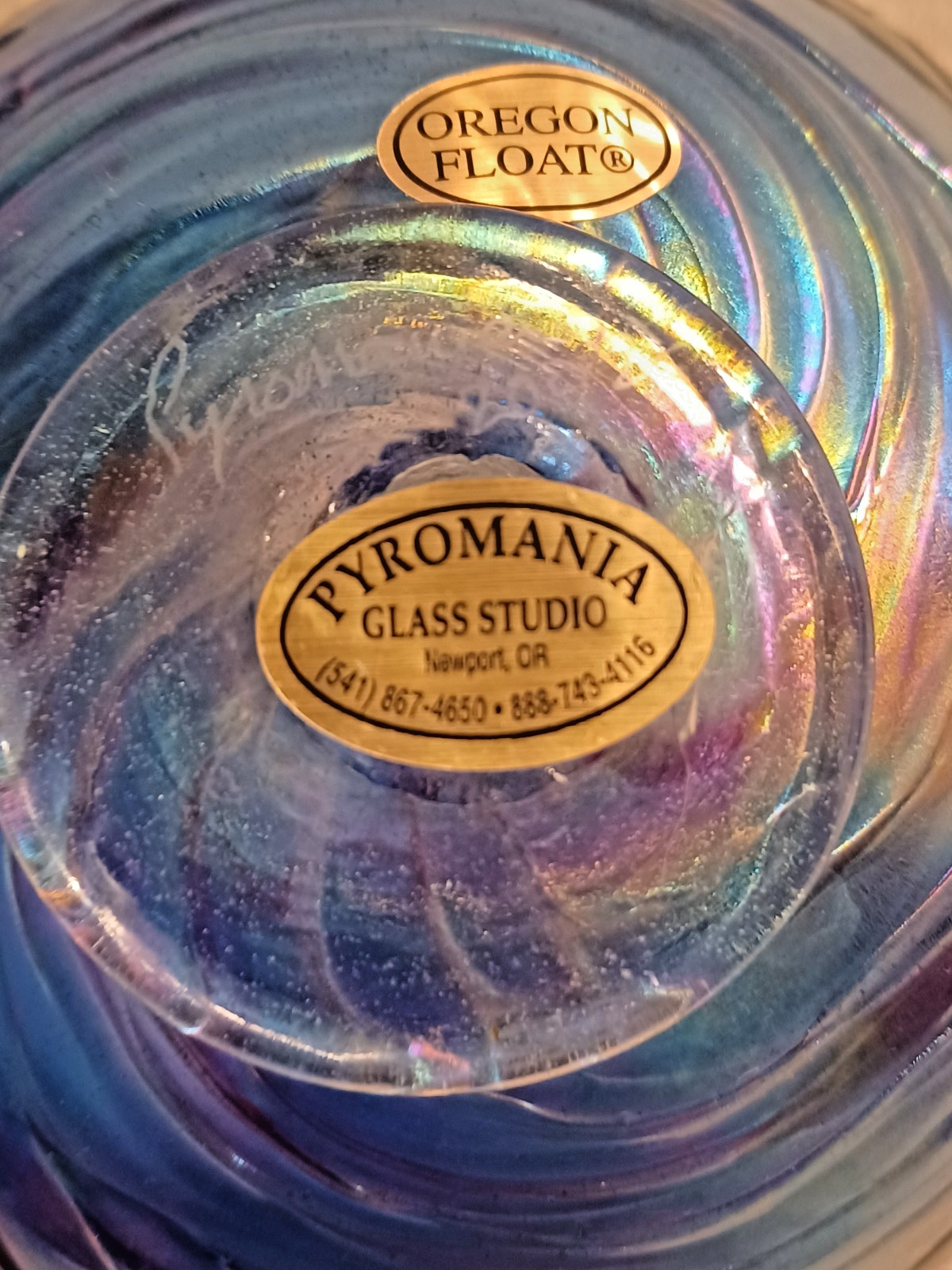 Vtg. Pyromania Glass Studio Oregon Float Purple Iridescent Art Glass Ball Signed
