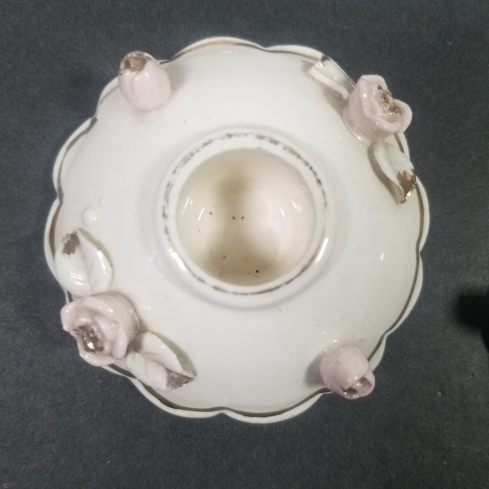 Vintage Pair of RELCO Porcelain Candle Holders with Pink Roses Japan Boudoir