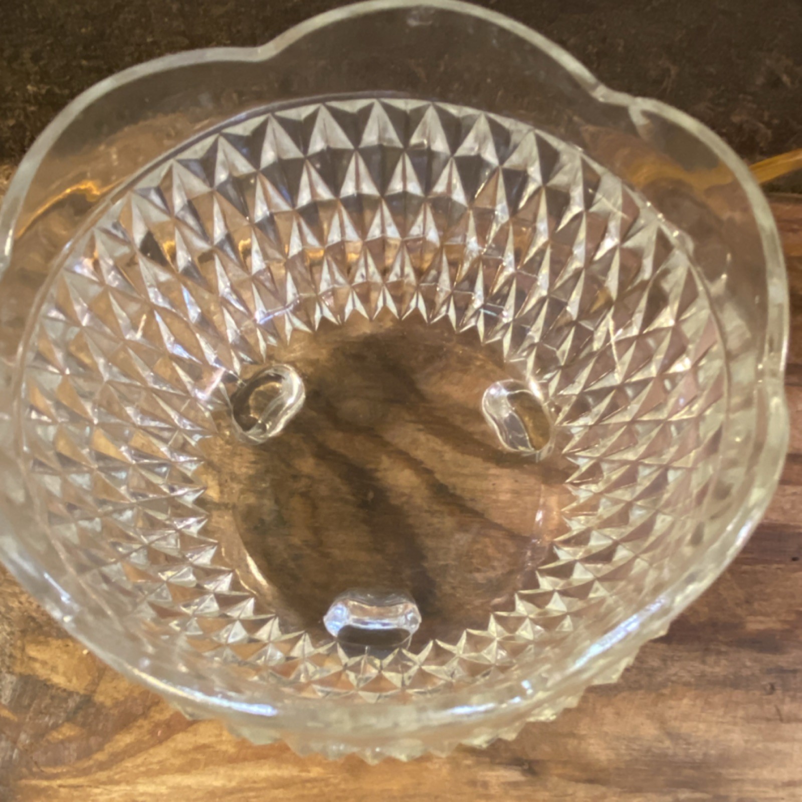 Clear Pressed Cut Glass Pedestal Ashtray, Round, Decorative, 5 in Diameter