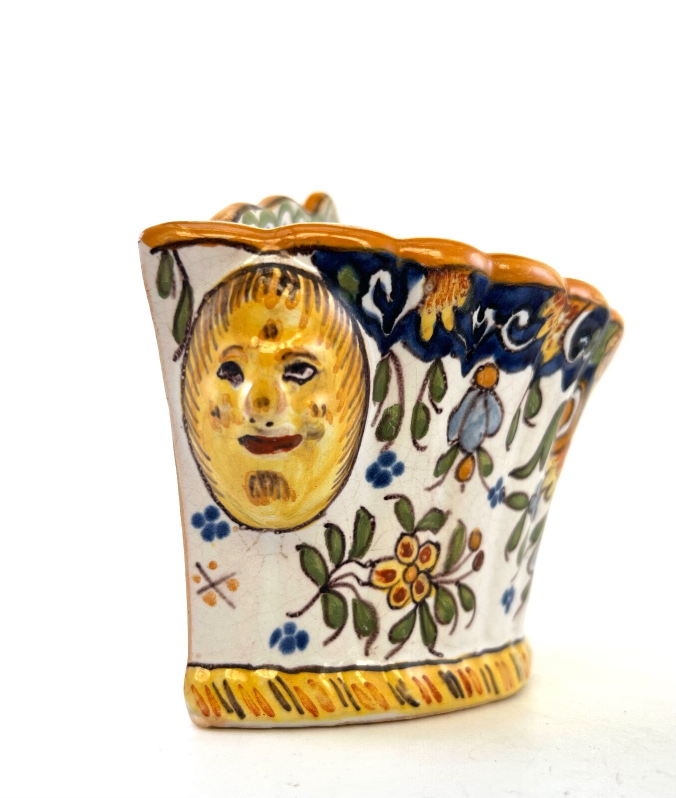 Desvres Earthenware Applique Bouquet Box – Floral Decor & Lion Handles – 19th…