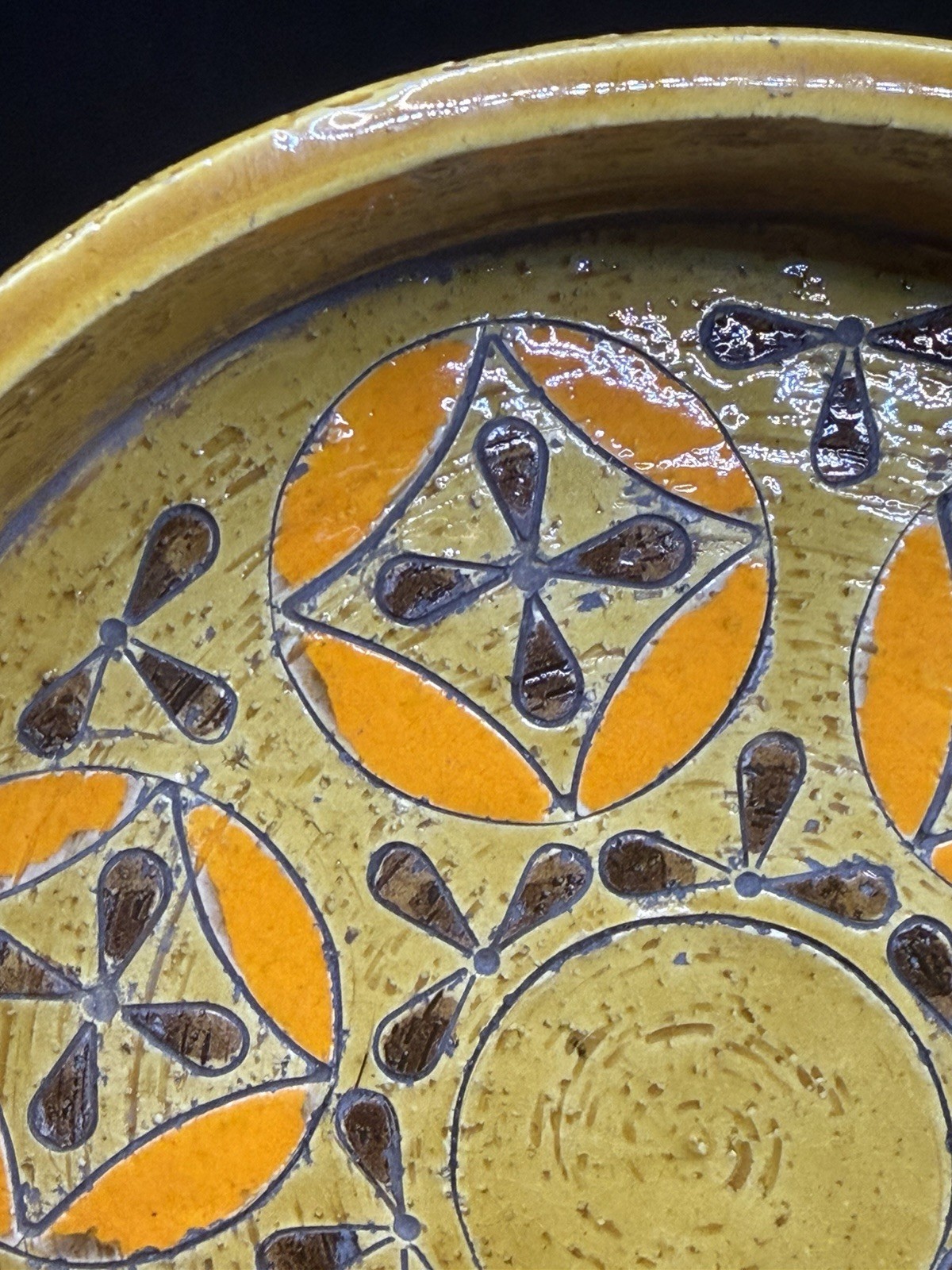 VTG RARE 1960’s MCM Bitossi Ashtray Mustard Yellow Orange Geometric Pattern 8″