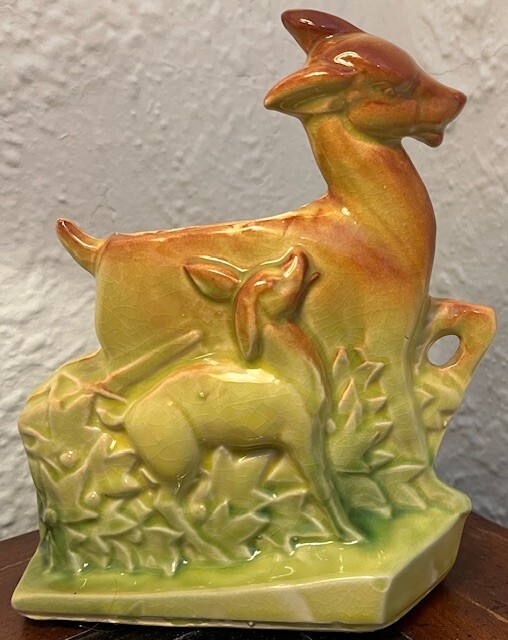 1940 Vintage McCoy Deer and Fawn Vase or Planter, 7.5″, Mint Condition!