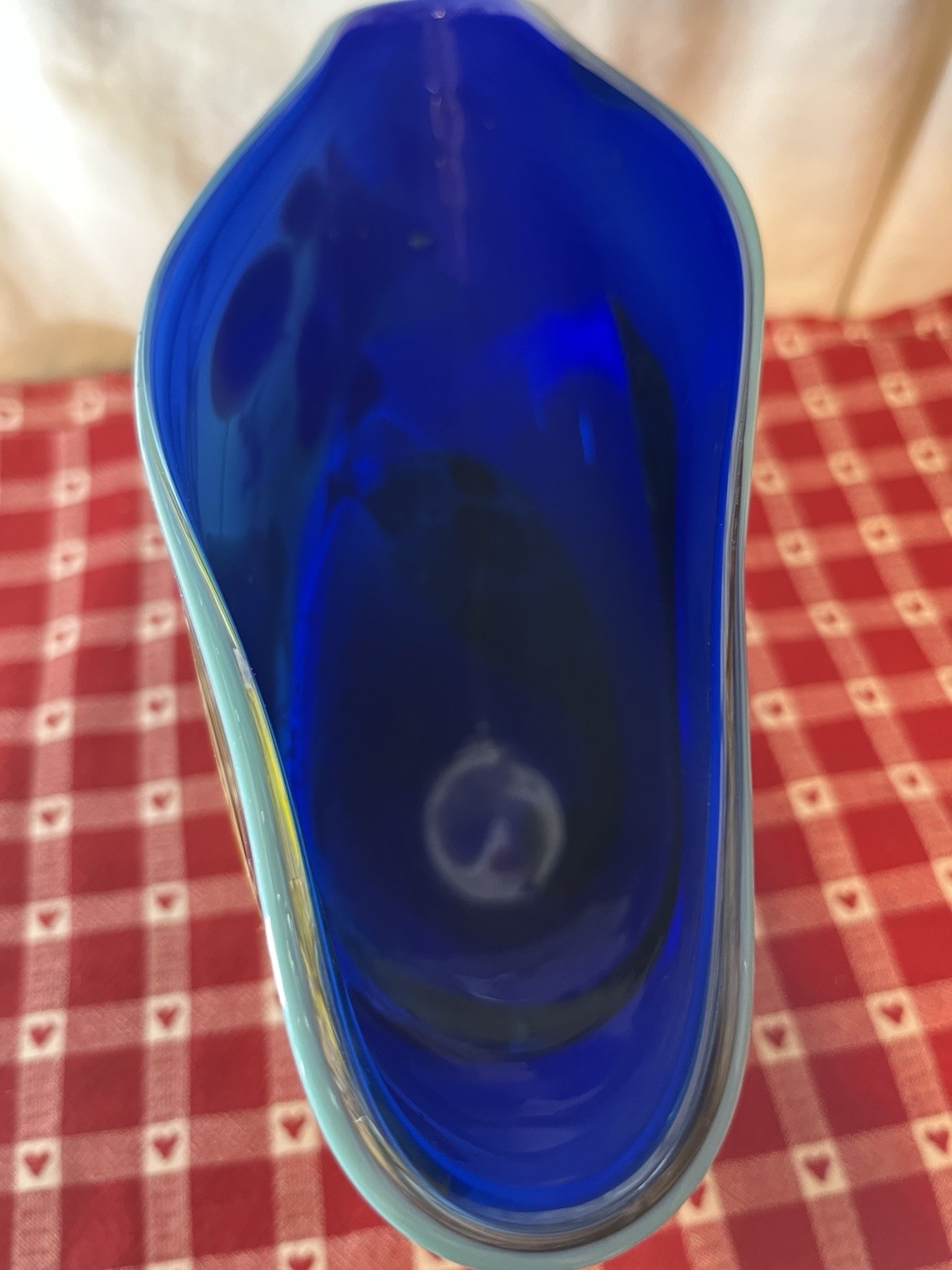 Wes Hunting Art Glass Colorfield Vessel Beautiful Greens Blues Signed 9”