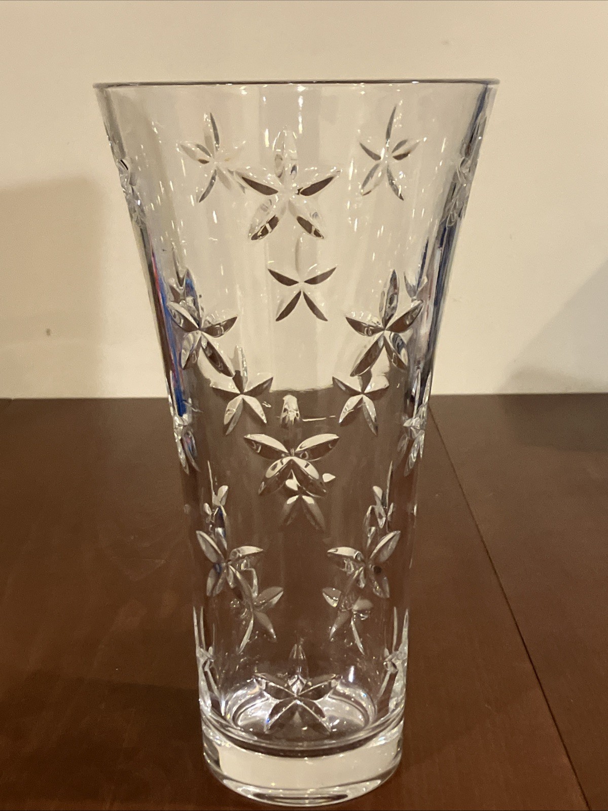 NEW Tiffany & Co. Crystal Cut “Star Flower” Flower Vase 11.5 Inches High