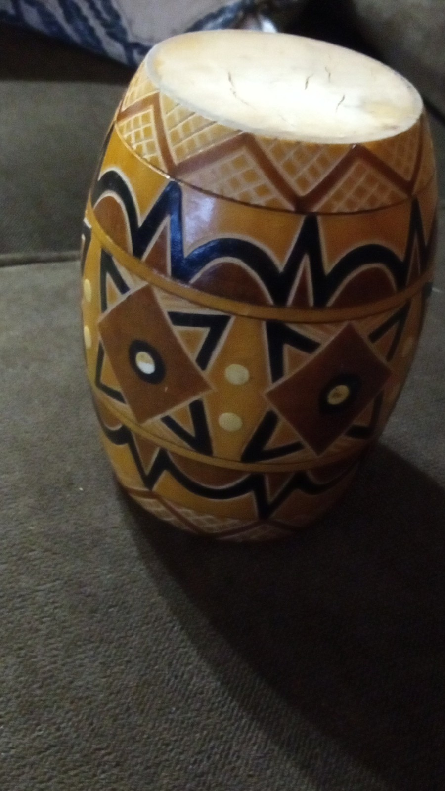 vintage Geometric Pattern Wooden Vase Brown Black Yellow White Decorative