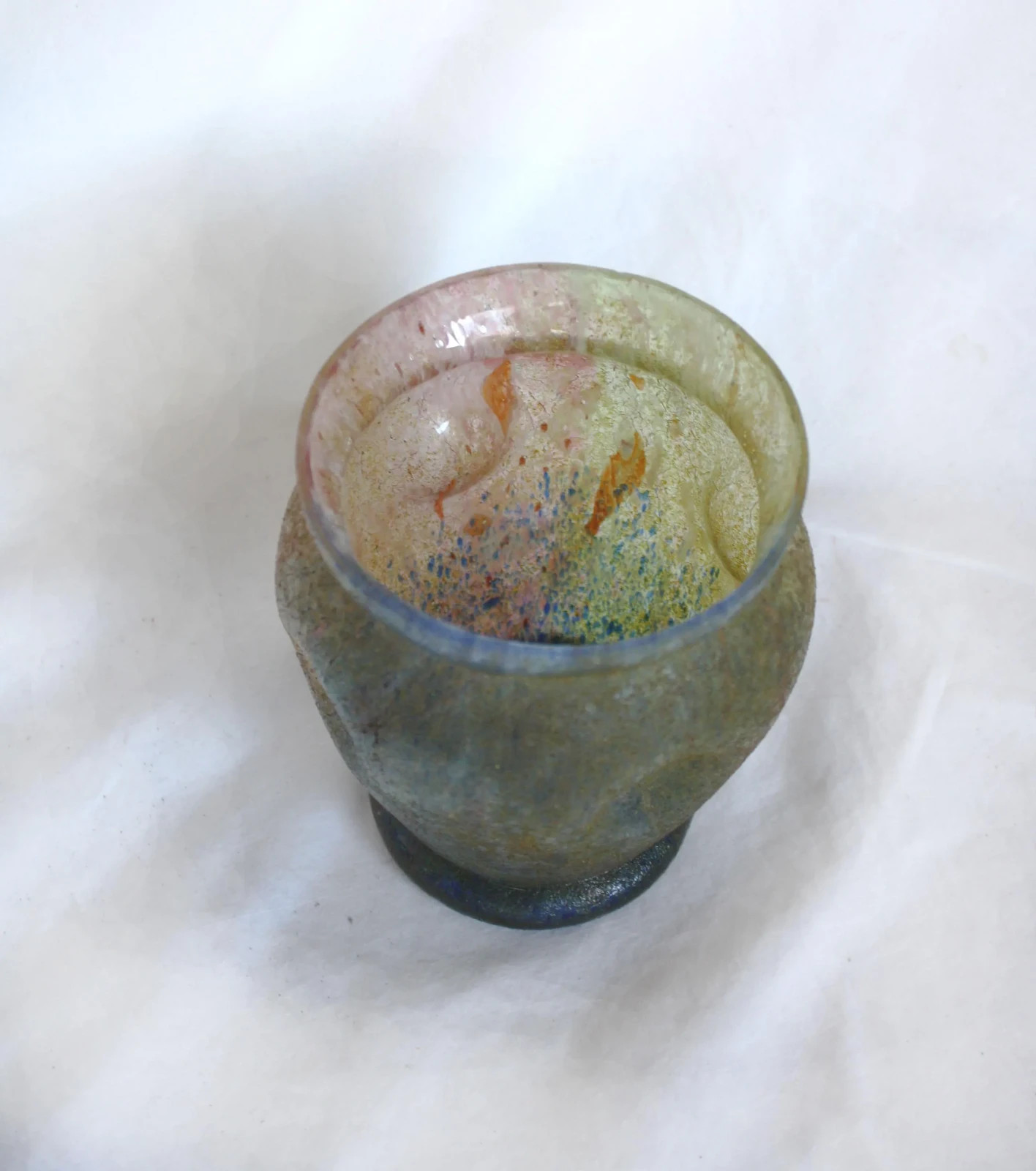 Vintage Czech Tomschick Multi Color Microcrackle Art Deco Glass Vase