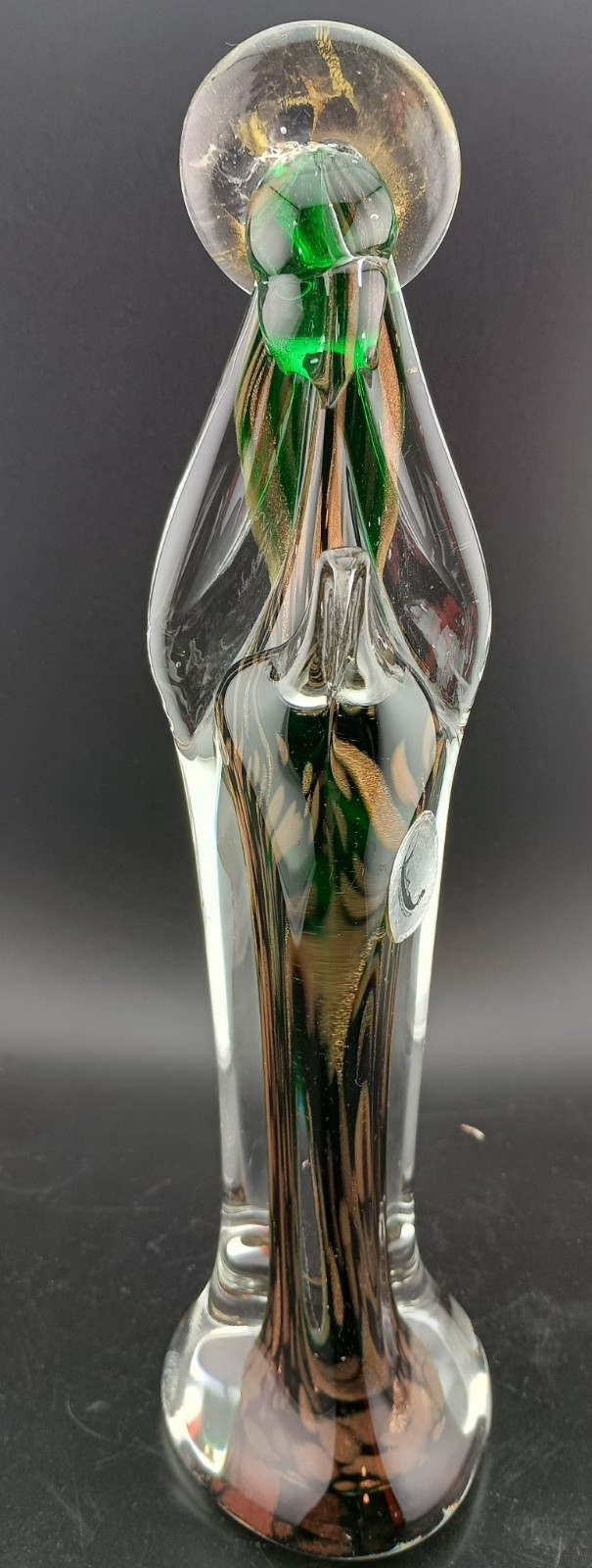 Venetian Art Glass Praying Madonna 10″ Brilliant Green Gold Original Italy Tag
