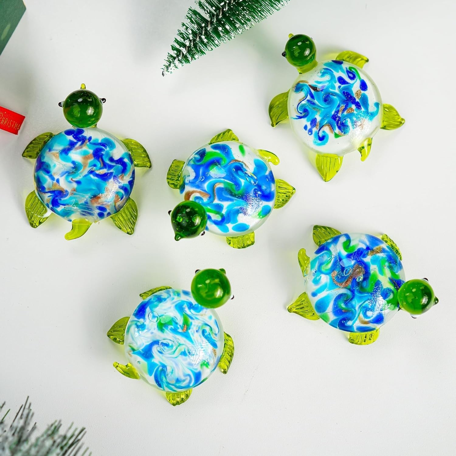 Unique Blown Glass Turtle Ornament, Miniature Sea Turtle Art Gift for Women