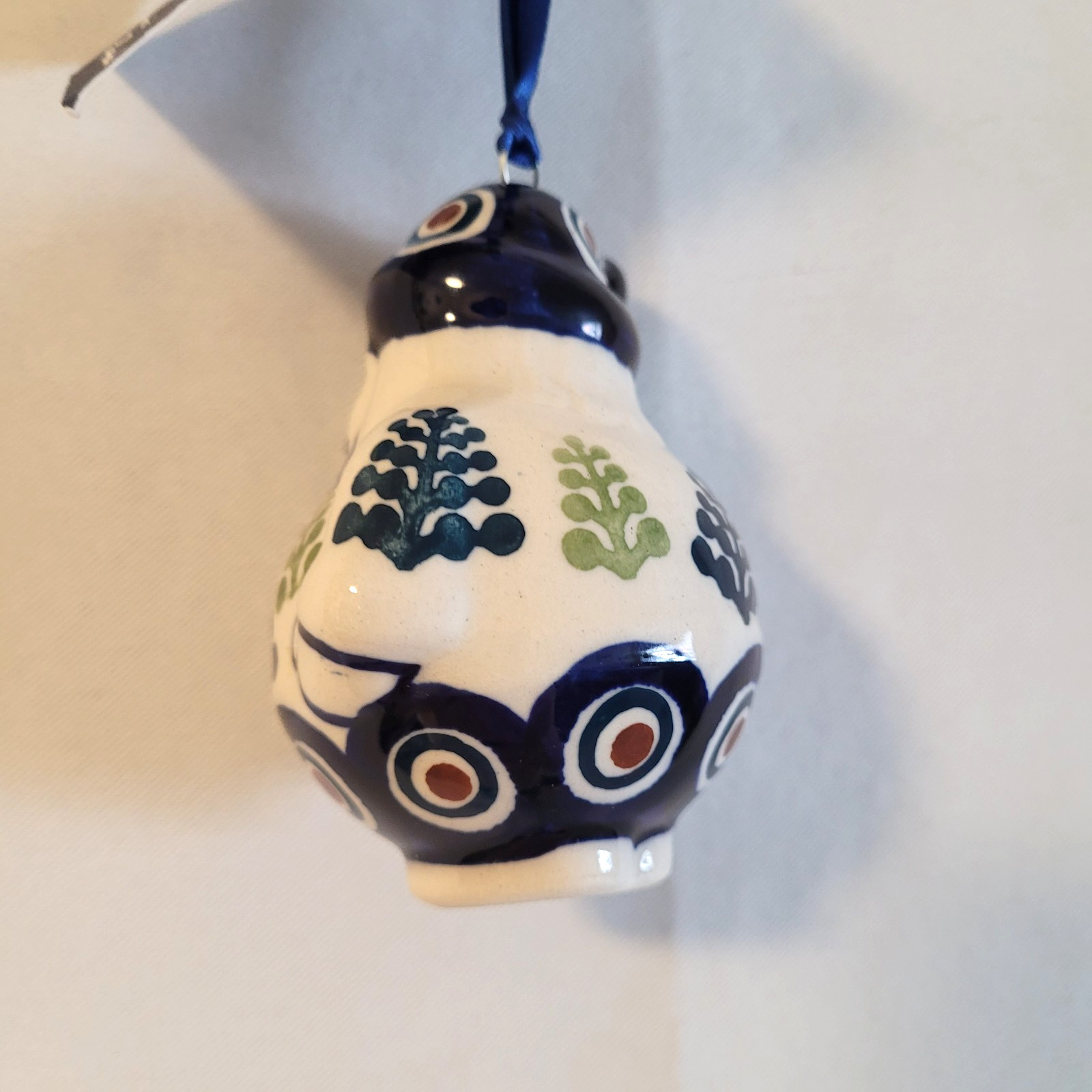 Manufaktura Polish Pottery Ceramic Ornament Christmas Santa with Trees NWT
