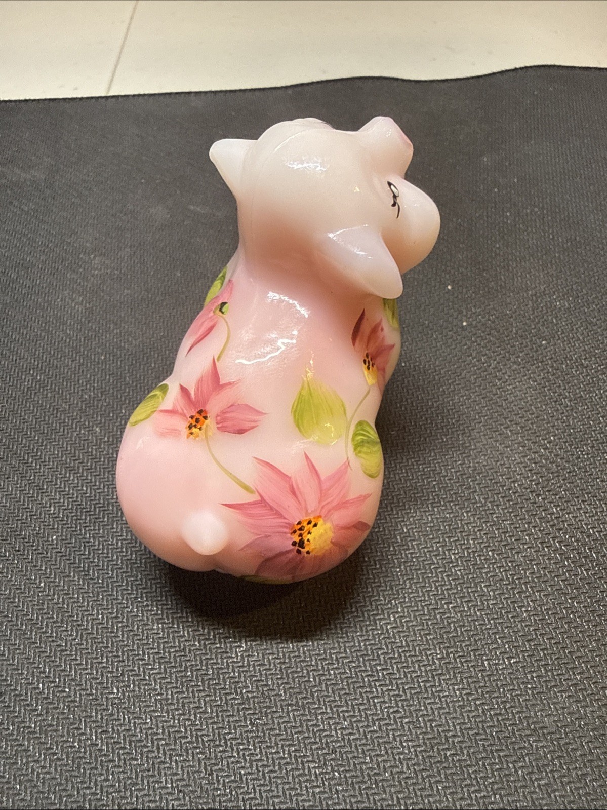 Fenton Art Glass Rosalene Pink Pig Hand Painted Floral