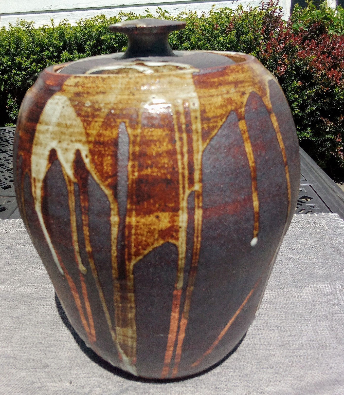 Hawaii highfire ginger jar/urn with lid, incredible glaze