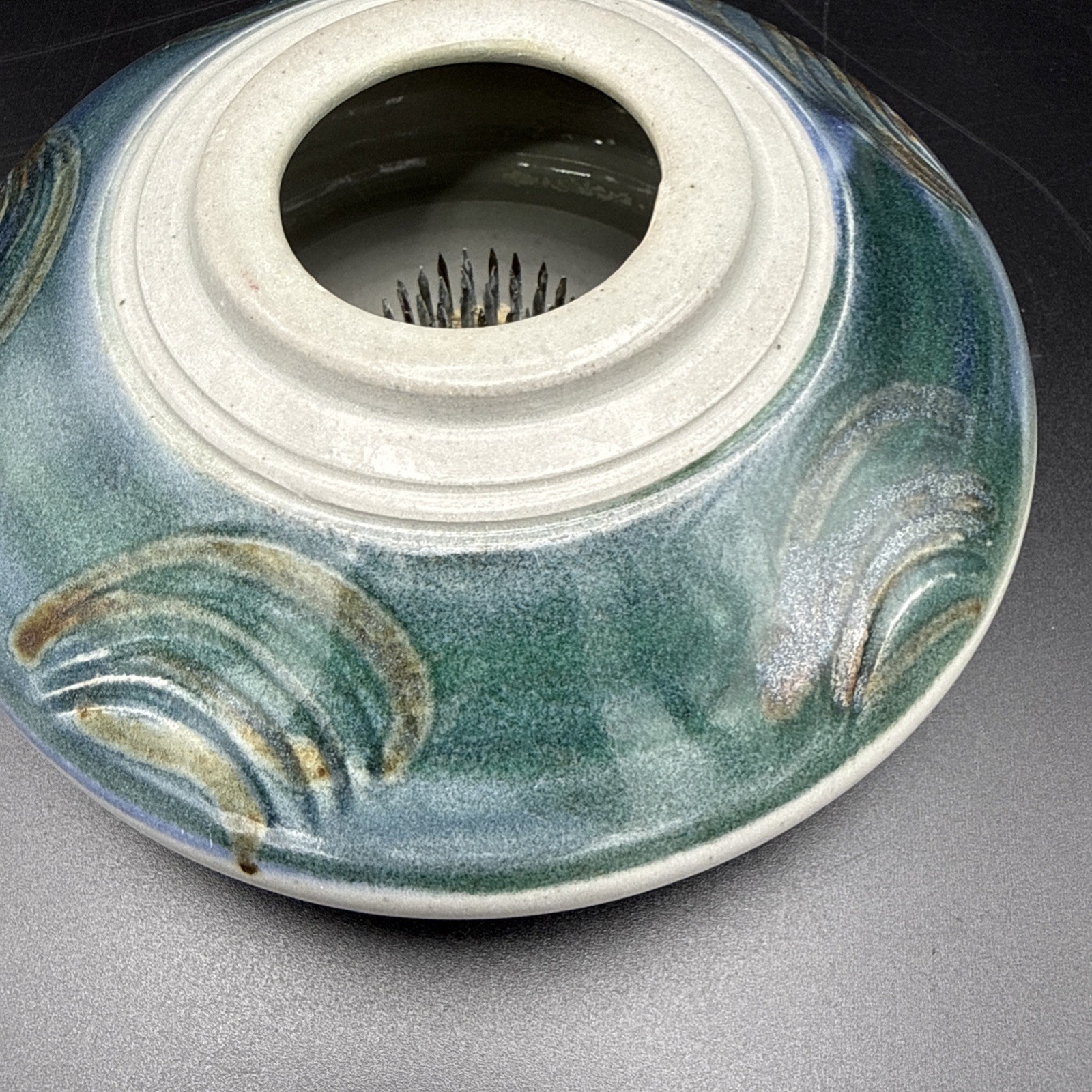 Jack Boyle San Antonio Pottery Ikebana Vase Teal Blue Green Signed 2”x 5.5” 2002