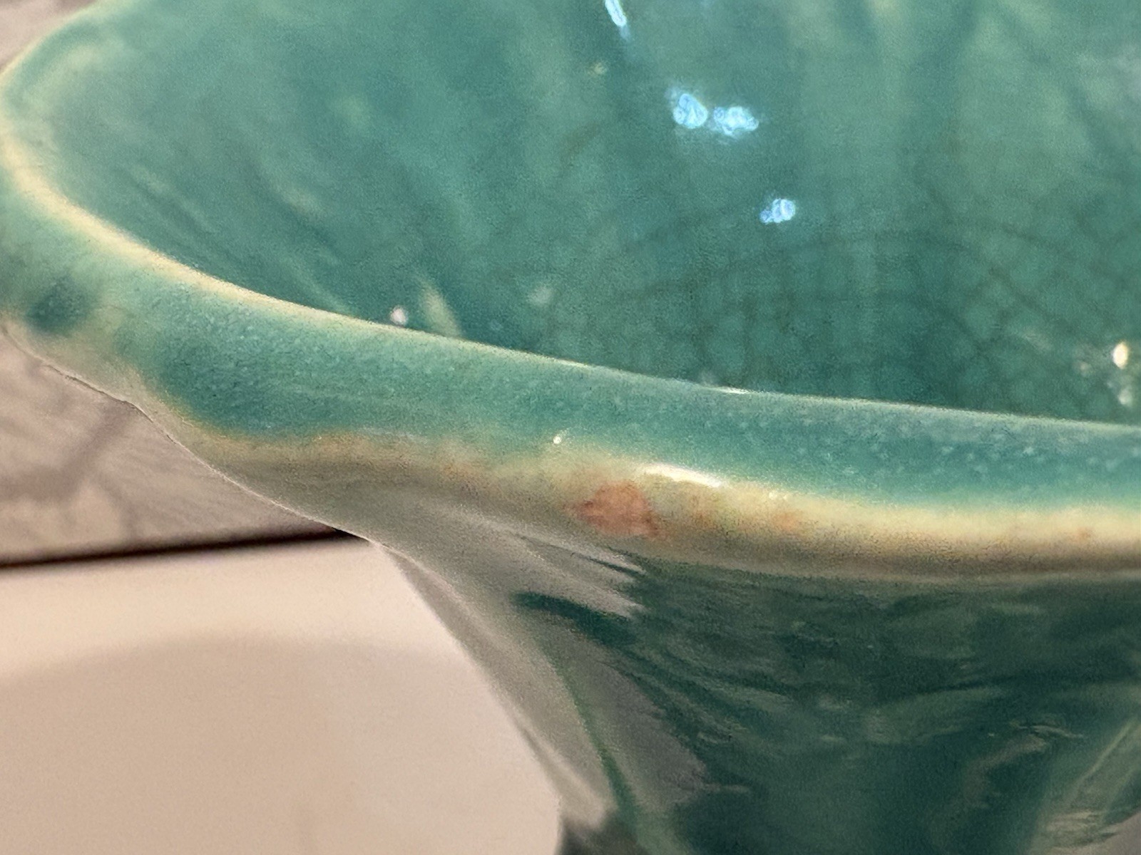 CORNUCOPIA VASE Vintage McCOY ART pottery: Glossy Teal Blue LEAF & BERRY 4.5” T