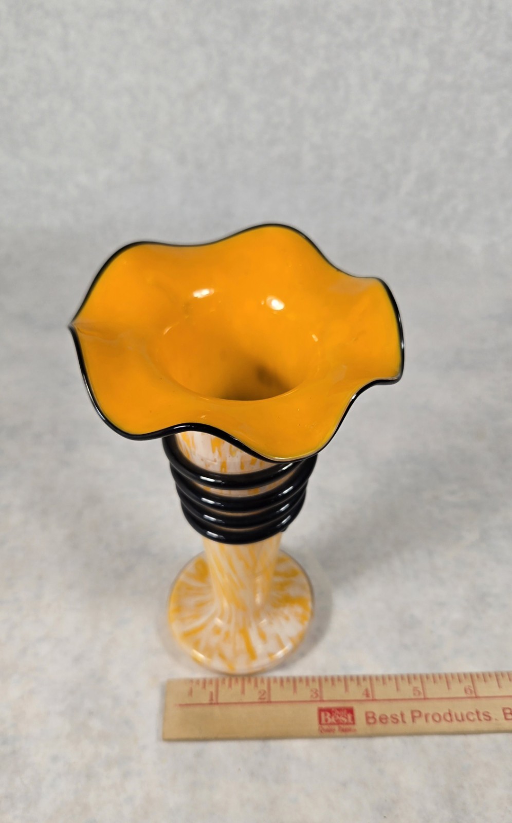 Vintage CzechoslovakiaGlass Tango ? Vase Red & Yellow Black Swirl Bohemian Lot 2