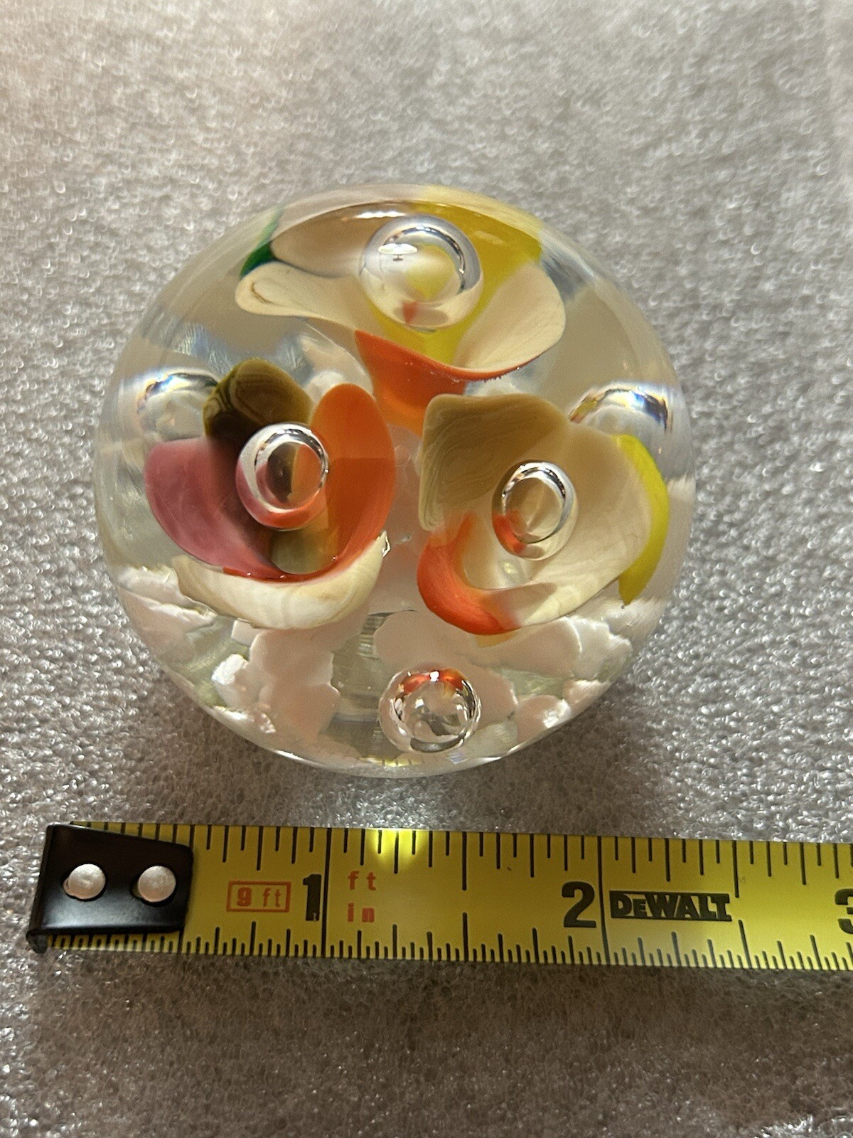 Beautiful Multi Colored Paperweight With White Bottom. Paperweight Is Unmarked.