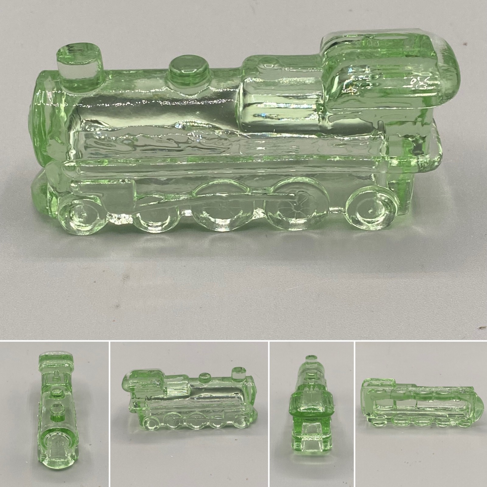 Green Vaseline Selenium Pink UV Glow 6 Piece Glass Train Set Boyd Repro