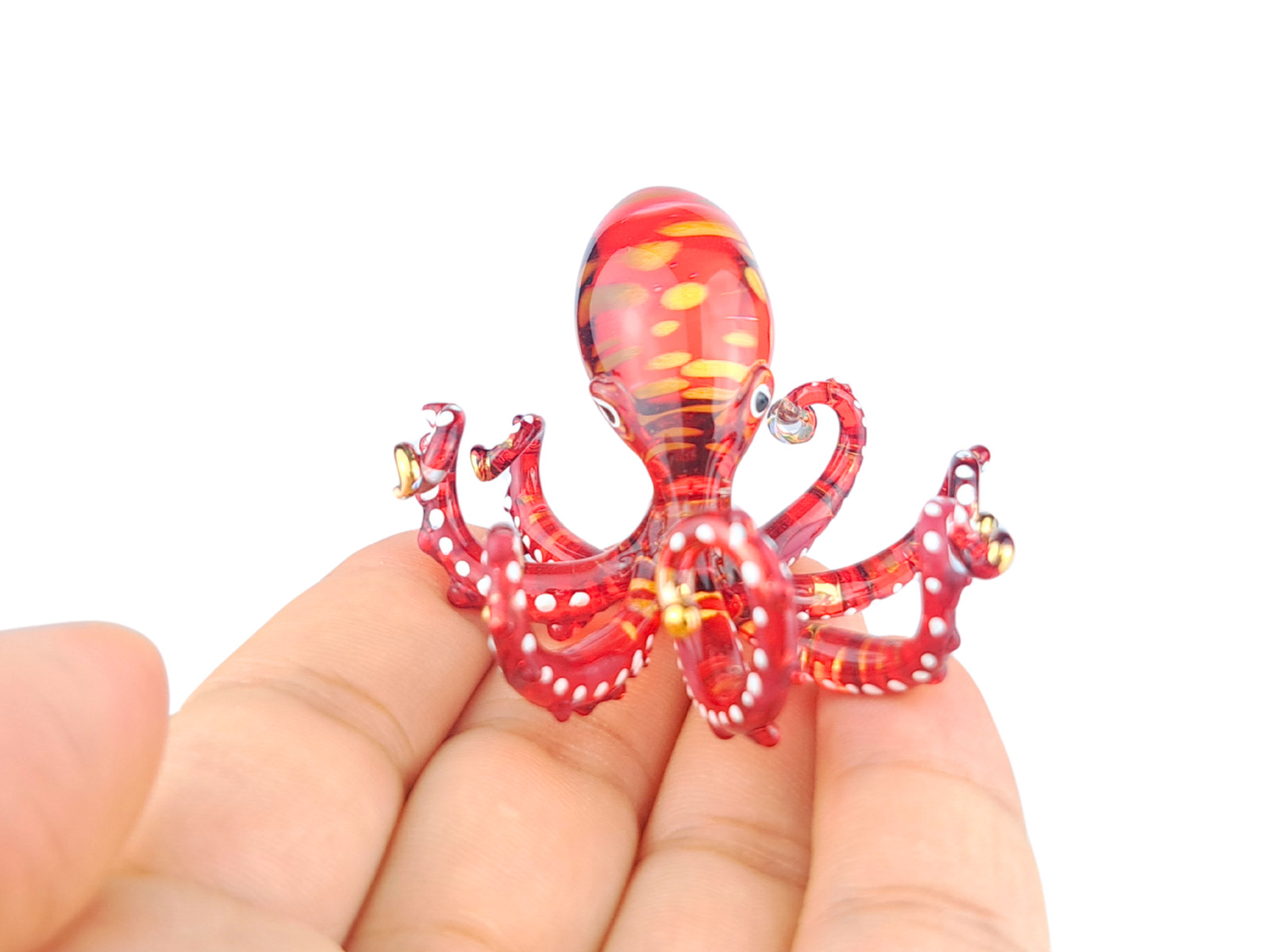 Red Hand Blown Glass Octopus Figurine Art Glass Ocean Marine Decor
