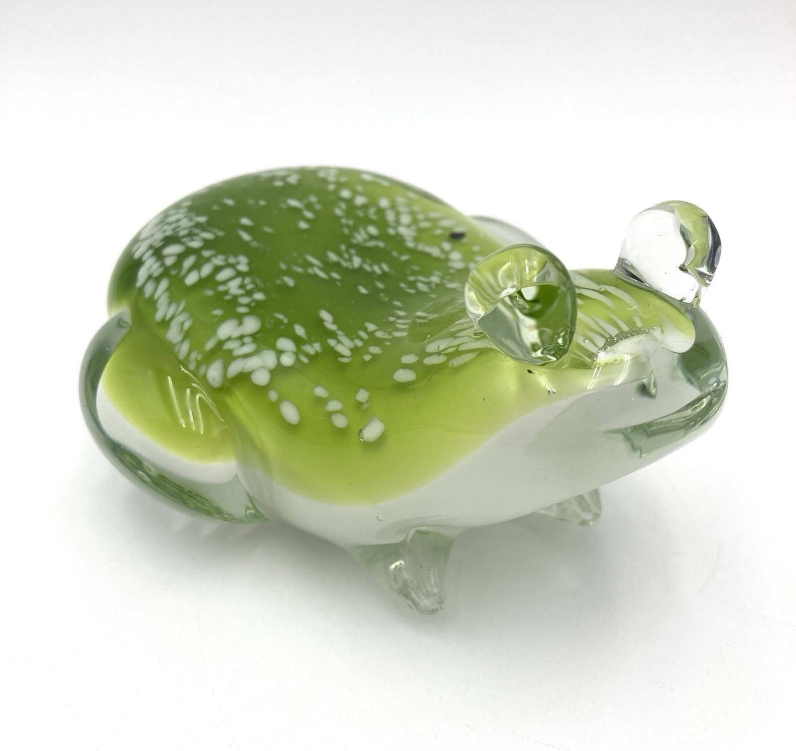 Art Glass Frog Toad Paperweight Speckled Green Vtg SPI Home 3.5” X 4.5”