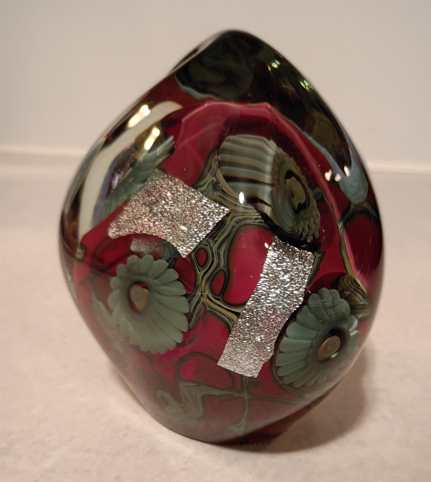 2005 Robert Eickholt Orange Dichroic Free Form Sea Flower Art Glass Paperweight