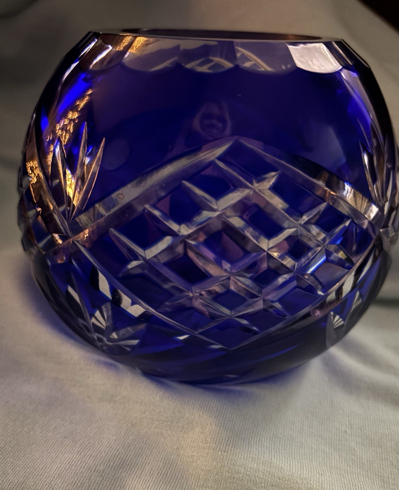 Vintage Godinger Crystal Legends Cobalt Blue Cut to Clear Bowl Candle Holder