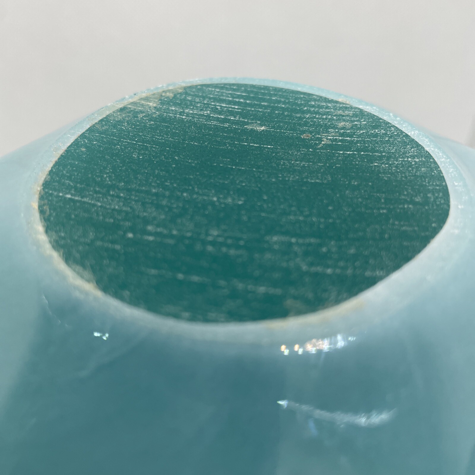 Art Glass Bowl Vase L10″ Centerpiece Teal Turquoise White Cristal Handblown READ