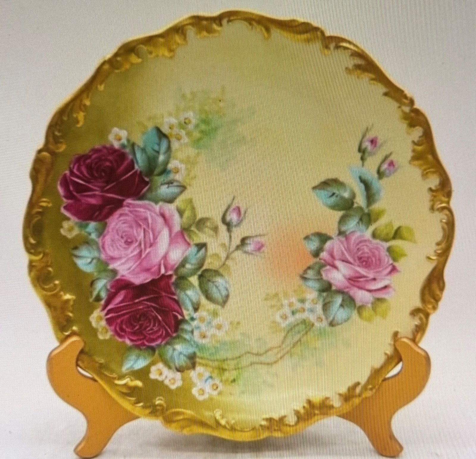 1894-1906 Gorgeous Large 10 1/4” American Belleek Vase Roses & Gold