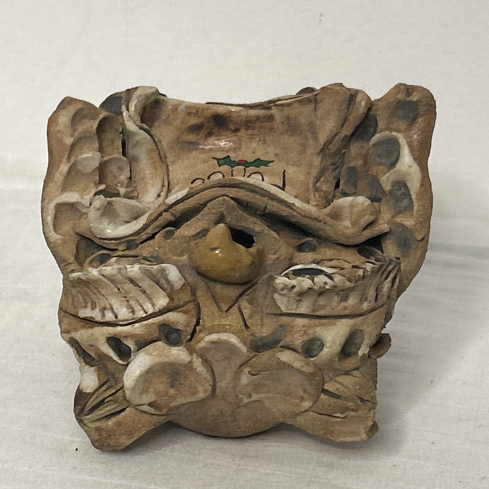 Max Hindt Clay Owl Christmas Whimsy Heavy Vintage Signed Pottery PEACE sign