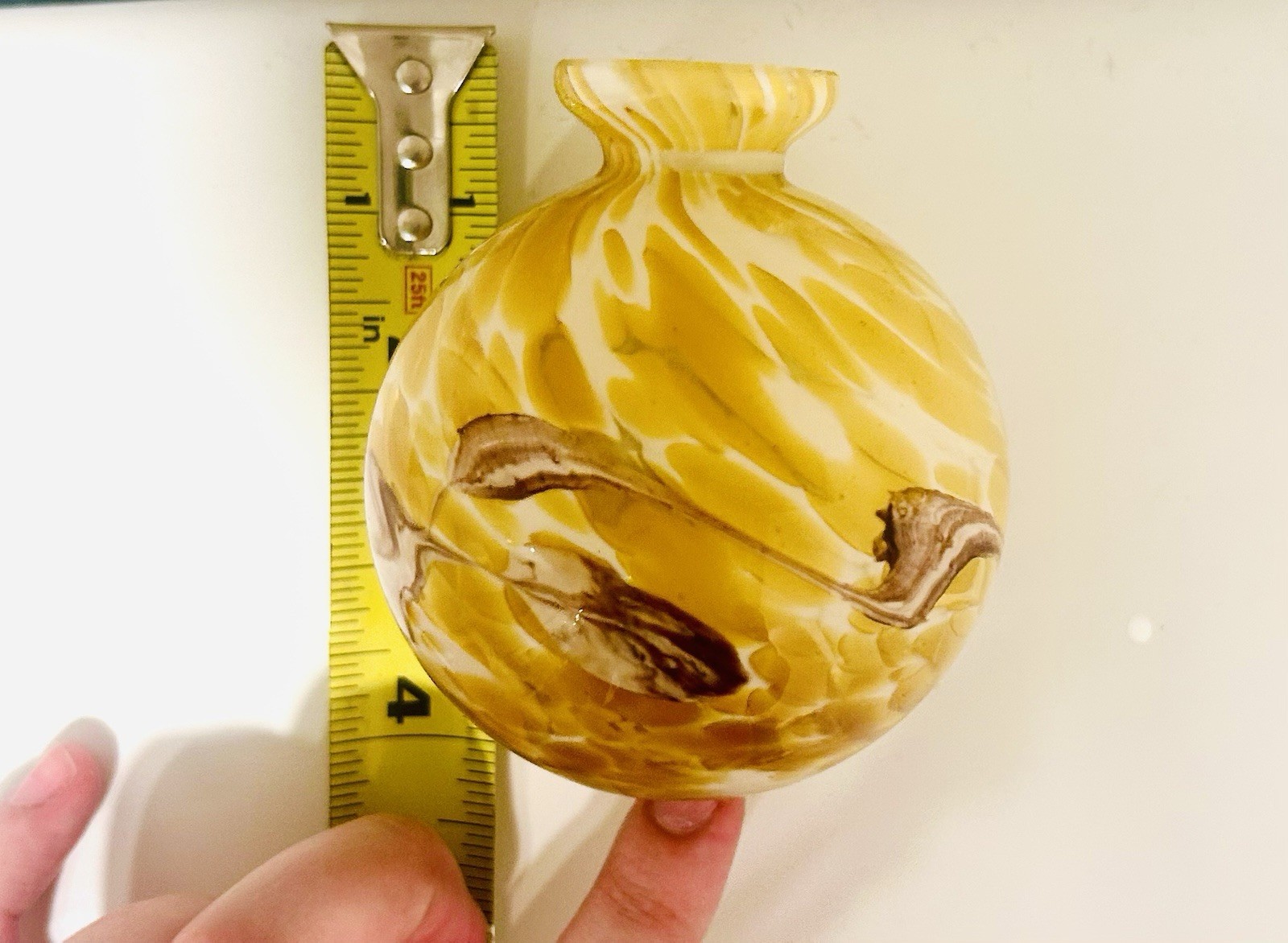 Vintage Art Glass Perfume Bottle Yellow White Gold Swirl Clear Stopper