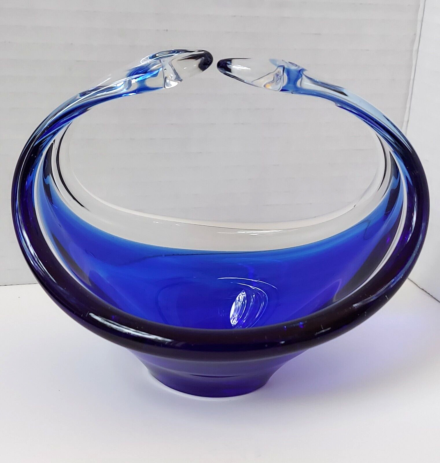 Vintage RYD glasbruk sweden Art Glass Cased blue clear basket bowl Murano style