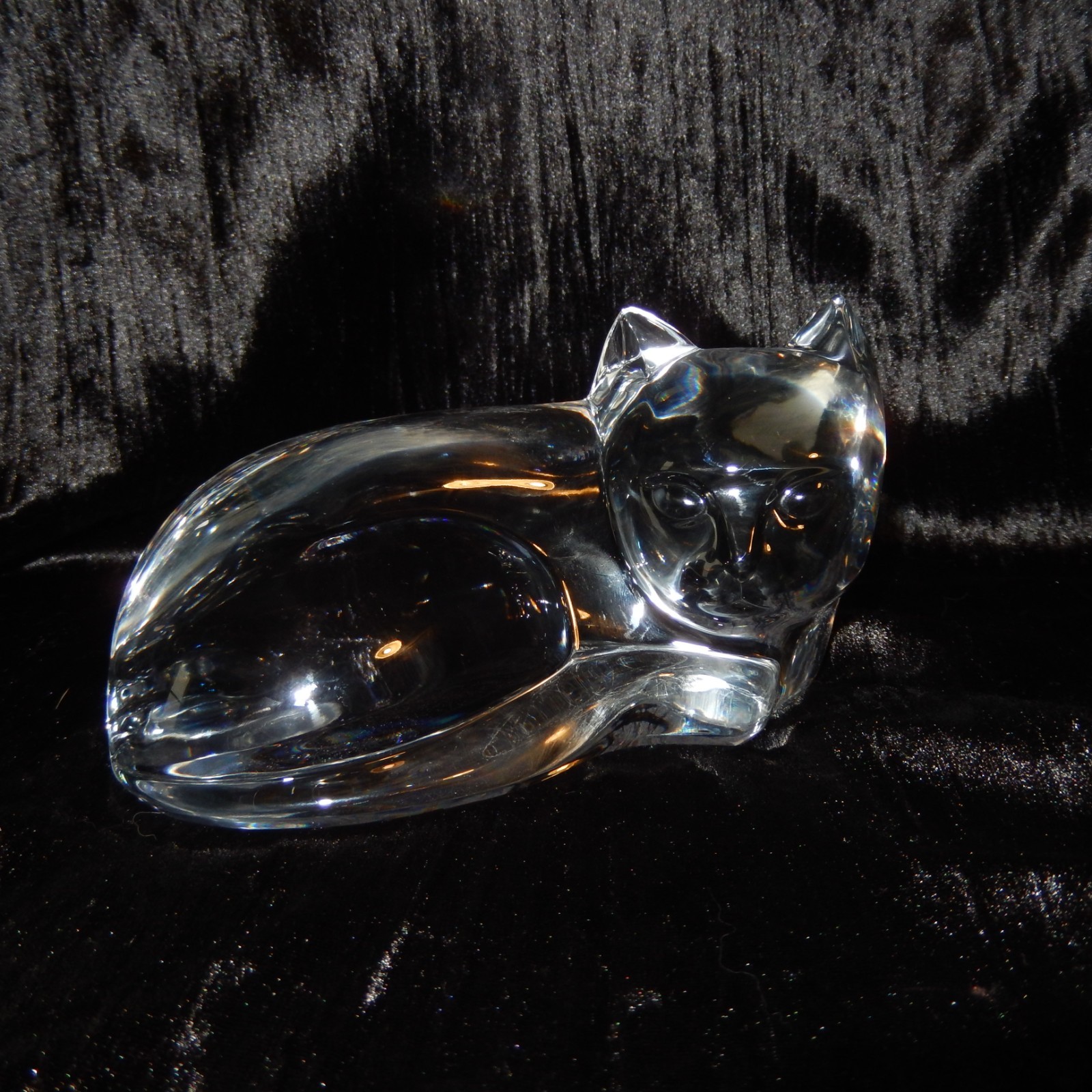 Large Signed Vintage Val St Lambert Art Glass CAT Animal De Sousa Scuplture