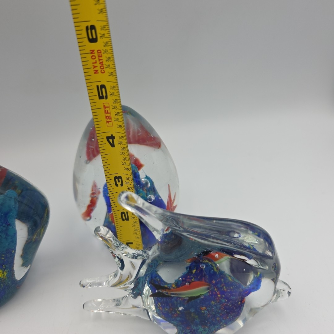 Art Glass Heavy Paperweights Tropical Aquarium Fish Murano Style Blue Lot Of 3