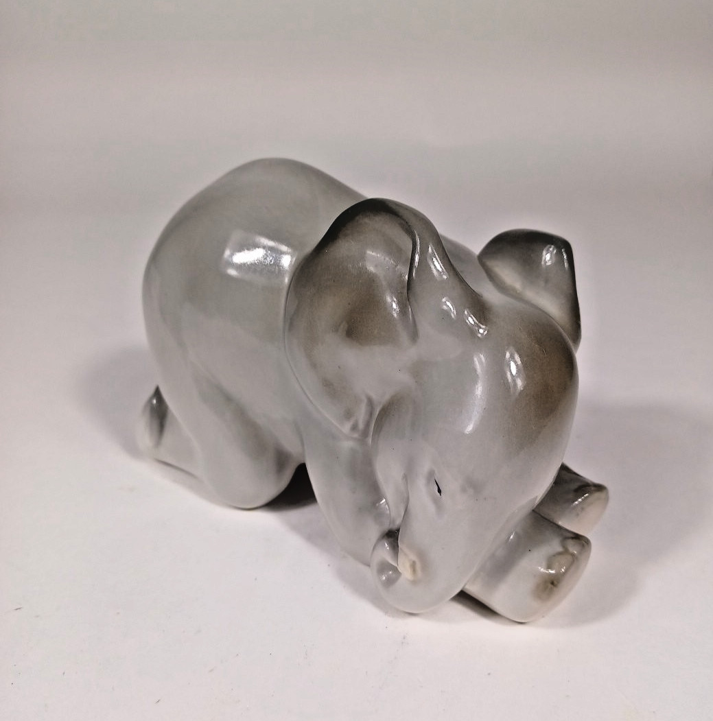 Vintage Made In USSR Russian Porcelain Gray Resting Baby Elephant Figurine
