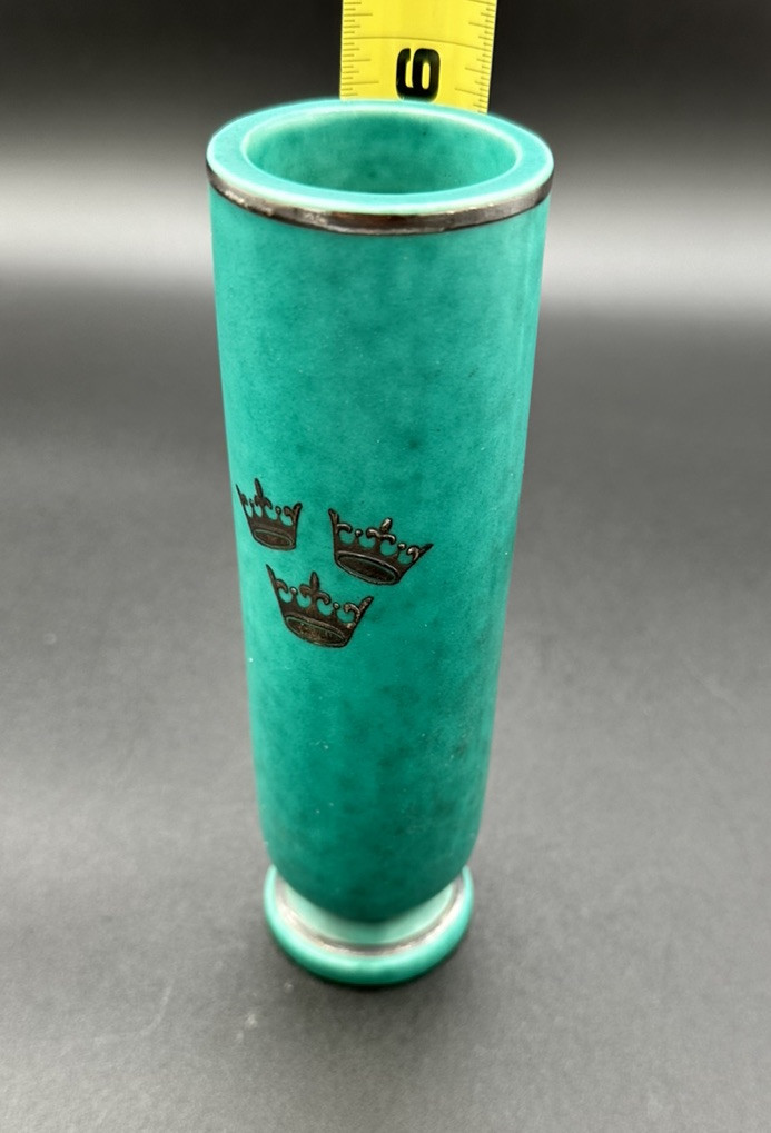 Vintage Vase Swedish Gustavsberg 6.75” Three Crowns Wilhelm Kale Argenta