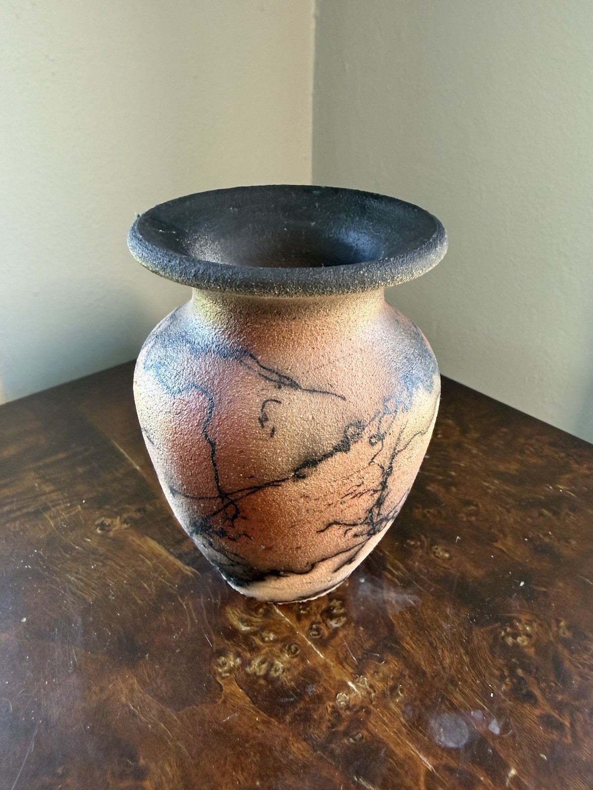 Horsehair Pottery Vase Small Hand Made Textured 5 inch tall Hand Painted Signed