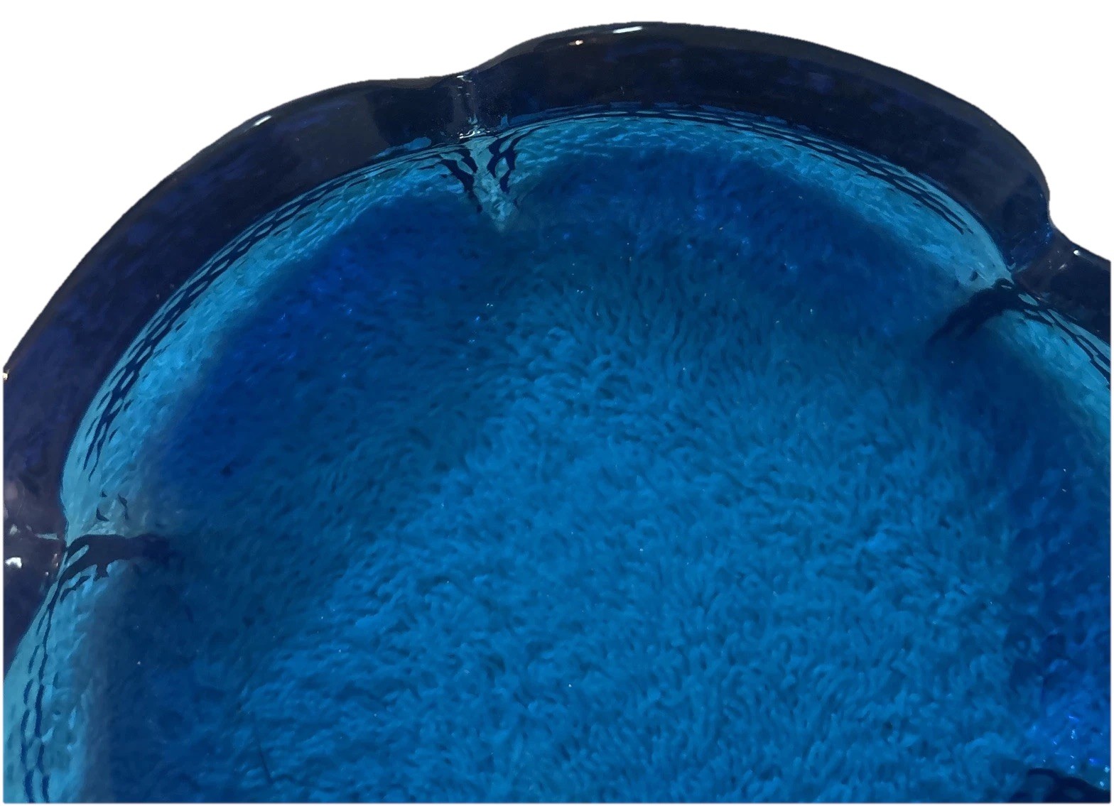 Anchor Hocking Blue Glass Ashtrays Pair 2 Textured Floral 70s Vintage 6″ USA