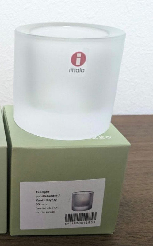 Iittala KIVI Glass Rain Frost Candle Holder Size 2.3in Set of 2 New With Box