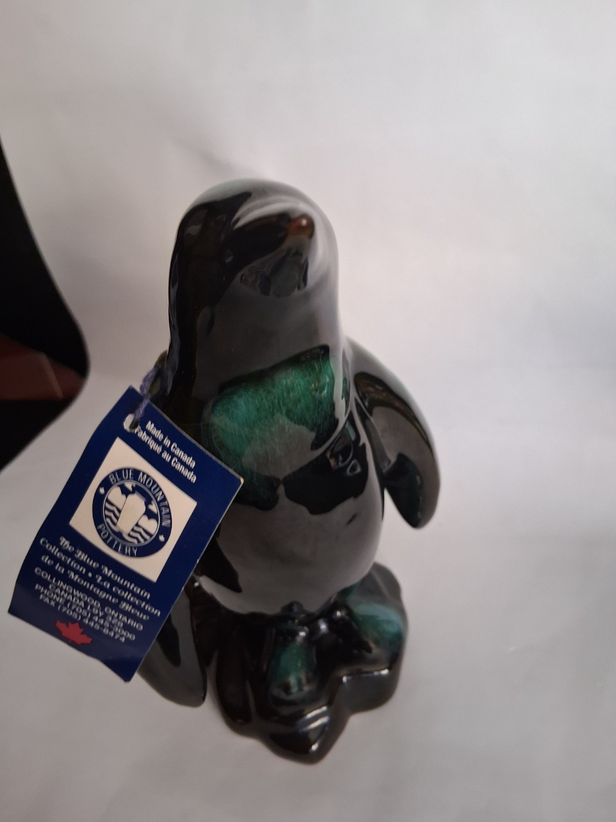 Penguin Figurine Statue 8” Tall Blue Mountain Pottery Drip Glaze