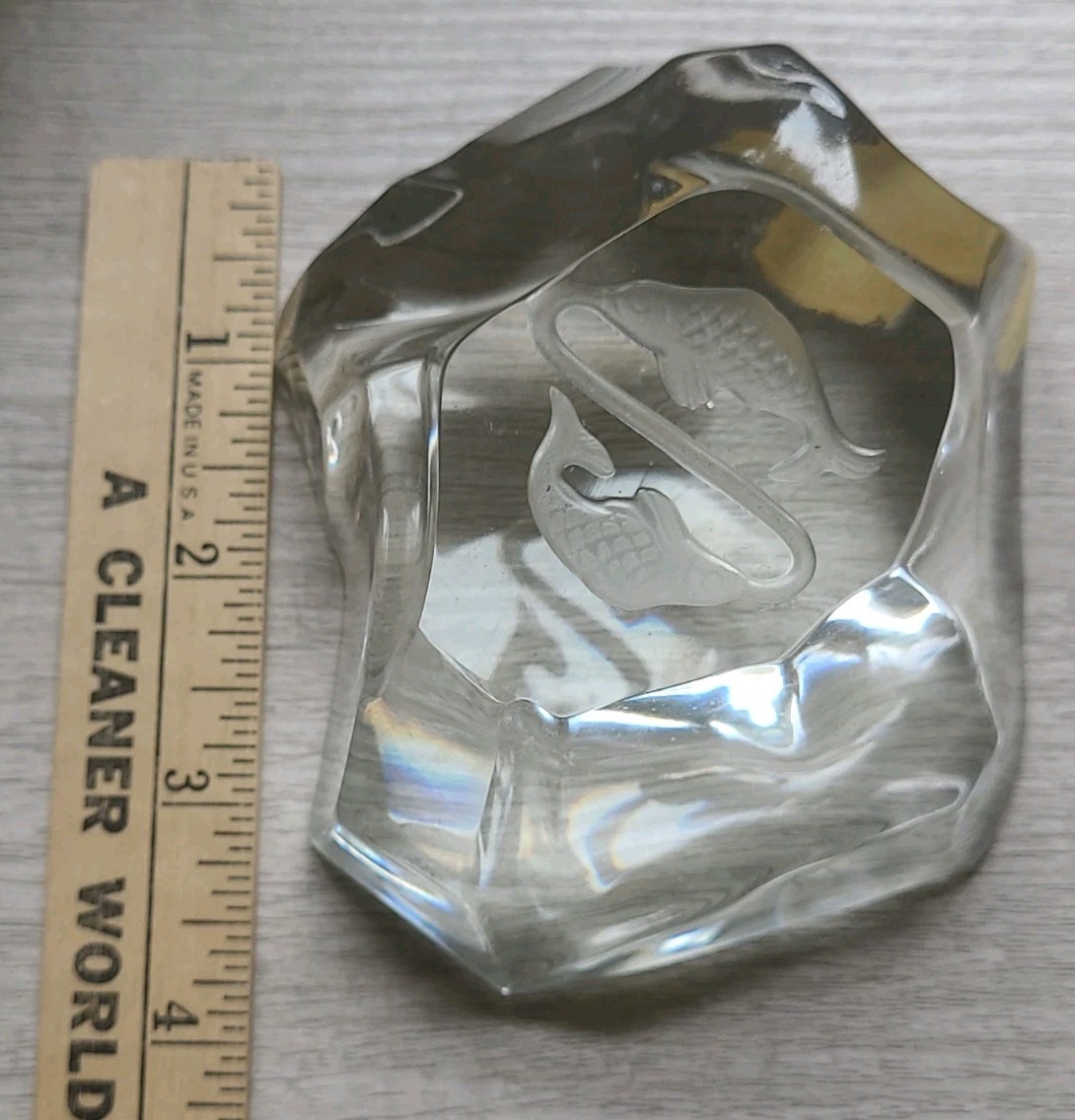 Glacier Iceberg Crystal Pisces Paperweight Belgium Signed Val St Lambert 2”x 4”