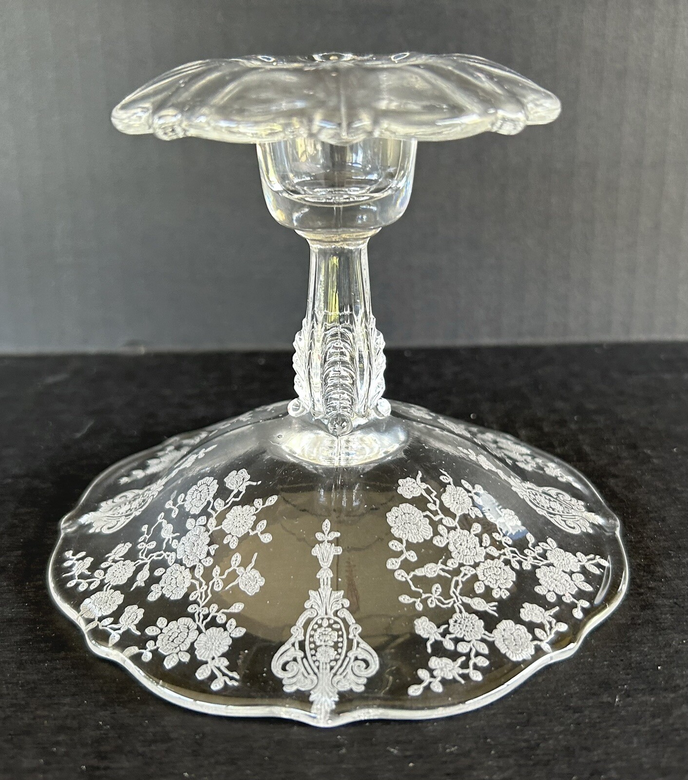 Cambridge Glass Candlesticks Rose Point Etched Set of 2 Art Nouveau
