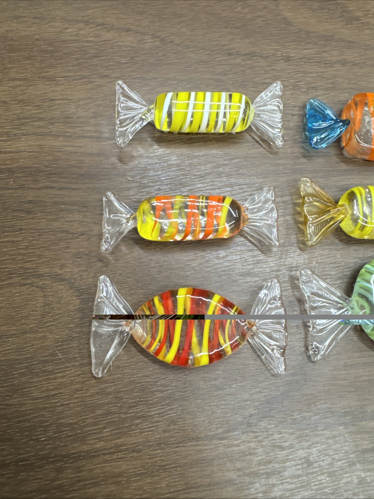 Unique 6 Pieces of Vintage Murano Style Art Blown Glass Candy Twisted Wrapper