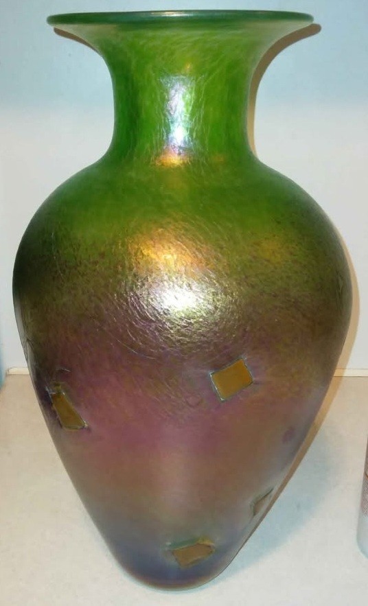 Rare Very Large 15.5″ Tall Robert Held Iridescent Art Glass Vase