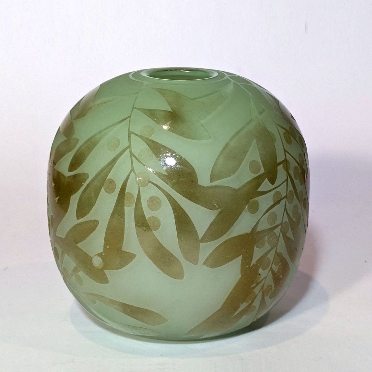 Signed Amanda Louden Glass Vase— Wattle Leaves — Australian Studio Glassblower