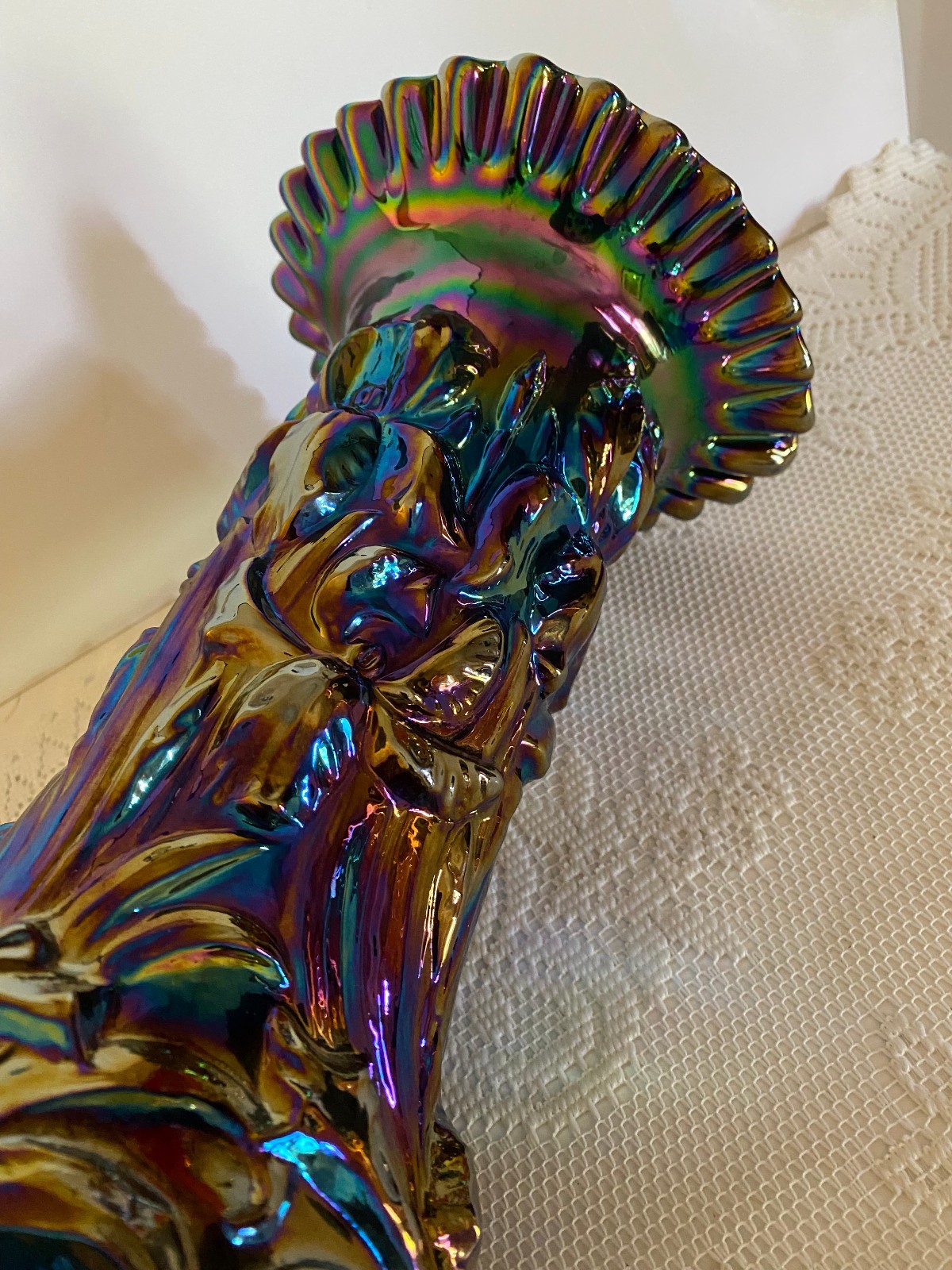 Large Vintage Fenton Electric Blue Heavy Iris Vase. Rare, Bailey, Dugan